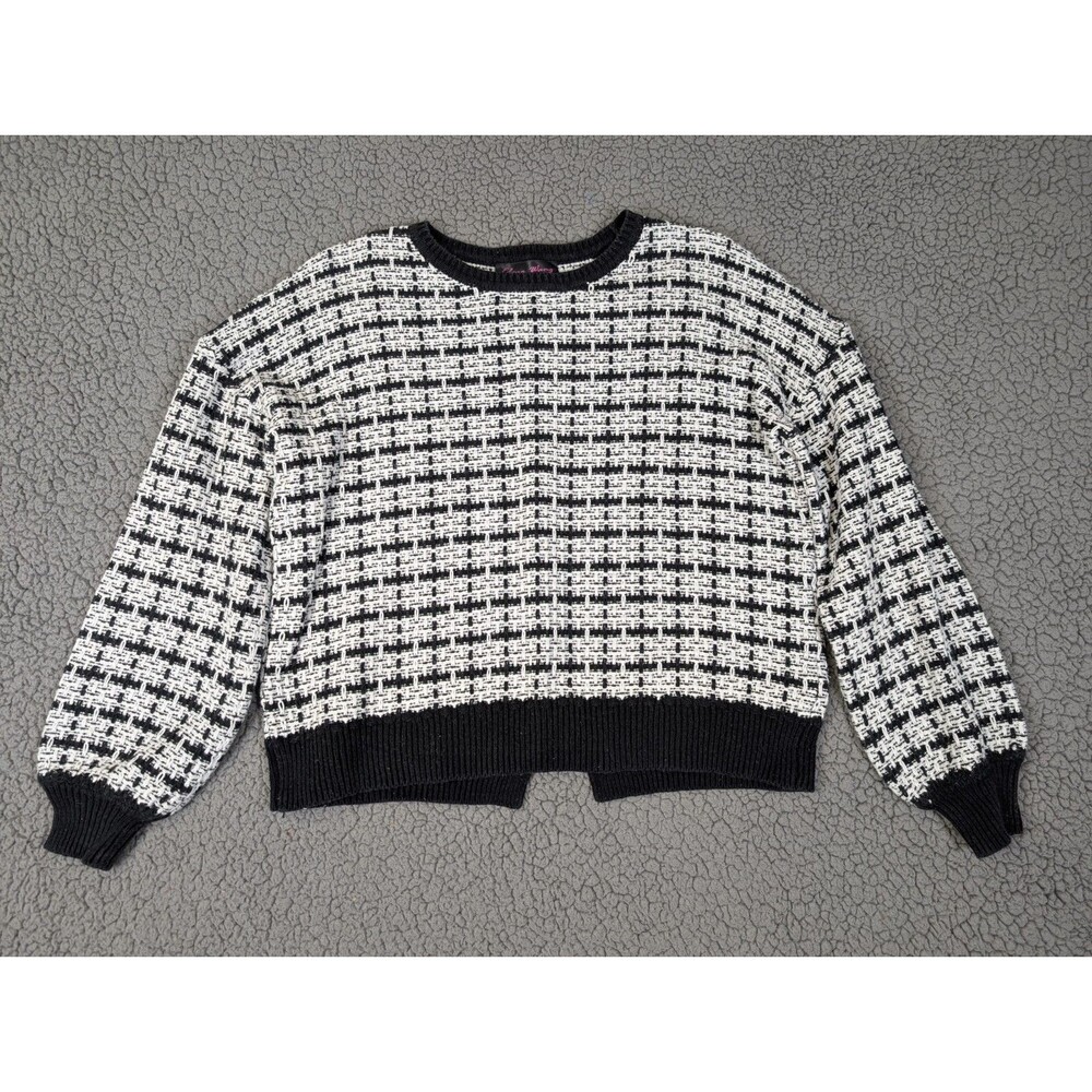 Elena Wang Sweater Houndstooth Cotton Blend Crew Neck Long Sleeve Boxy XS